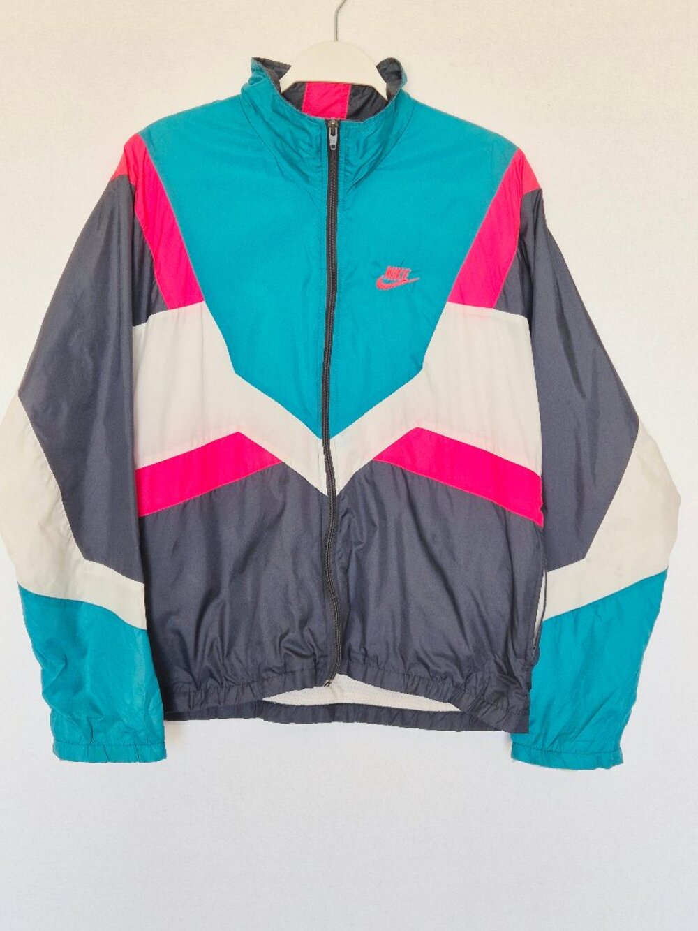 Vintage'80-90s Nike Windbreaker Track Jacket Zip-Up Pocket Lined Colorblock